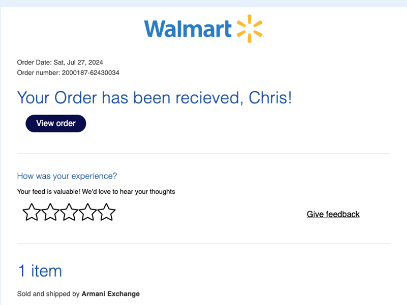 Walmart Transactional Email — digital marketing project